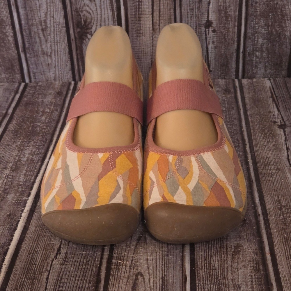 Sz 10.5 Wide Keen Sienna MJ Canvas Orange Abstract Mary Jane Flats Shoes